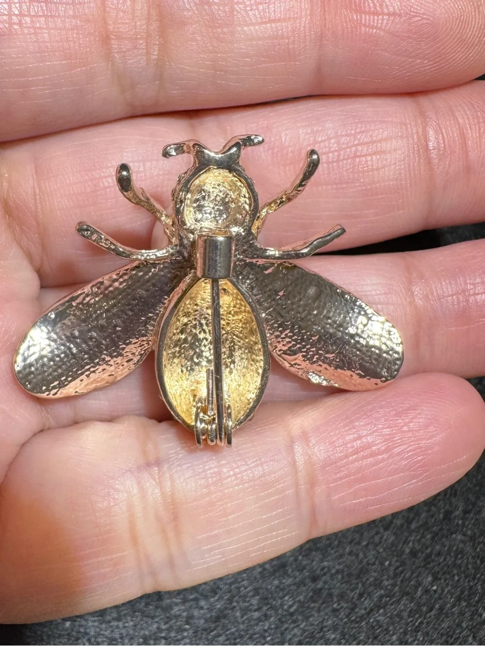 Gold Bee Brooch with Pearl Accent and Clear/Black Crystals